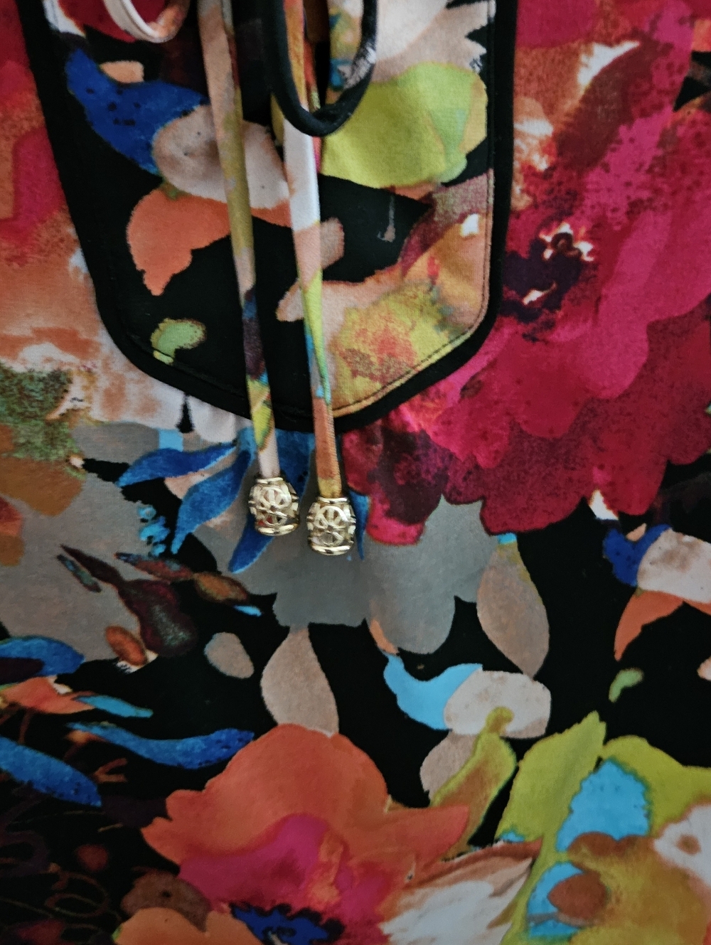 Susan Graver Black Multicolor Floral Tie-Neck Long Sleeve Top 2X - Picture 11 of 14